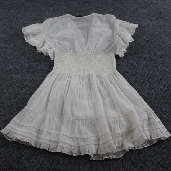 Iro Dress 6 Mapple Smocked Ruffle Mini Lace White Boho Chic Feminine Flowy - Picture 10 of 13